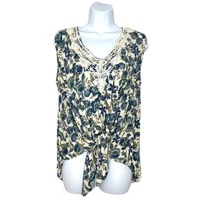 Floral Lace Trim Women's Sleeveless Tie Front Top